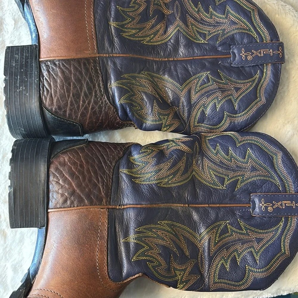 Tony Lama Brown and Navy Genuine Leather Cowboy Western Boot TLX XT5001.Size 9.5 - Picture 15 of 16